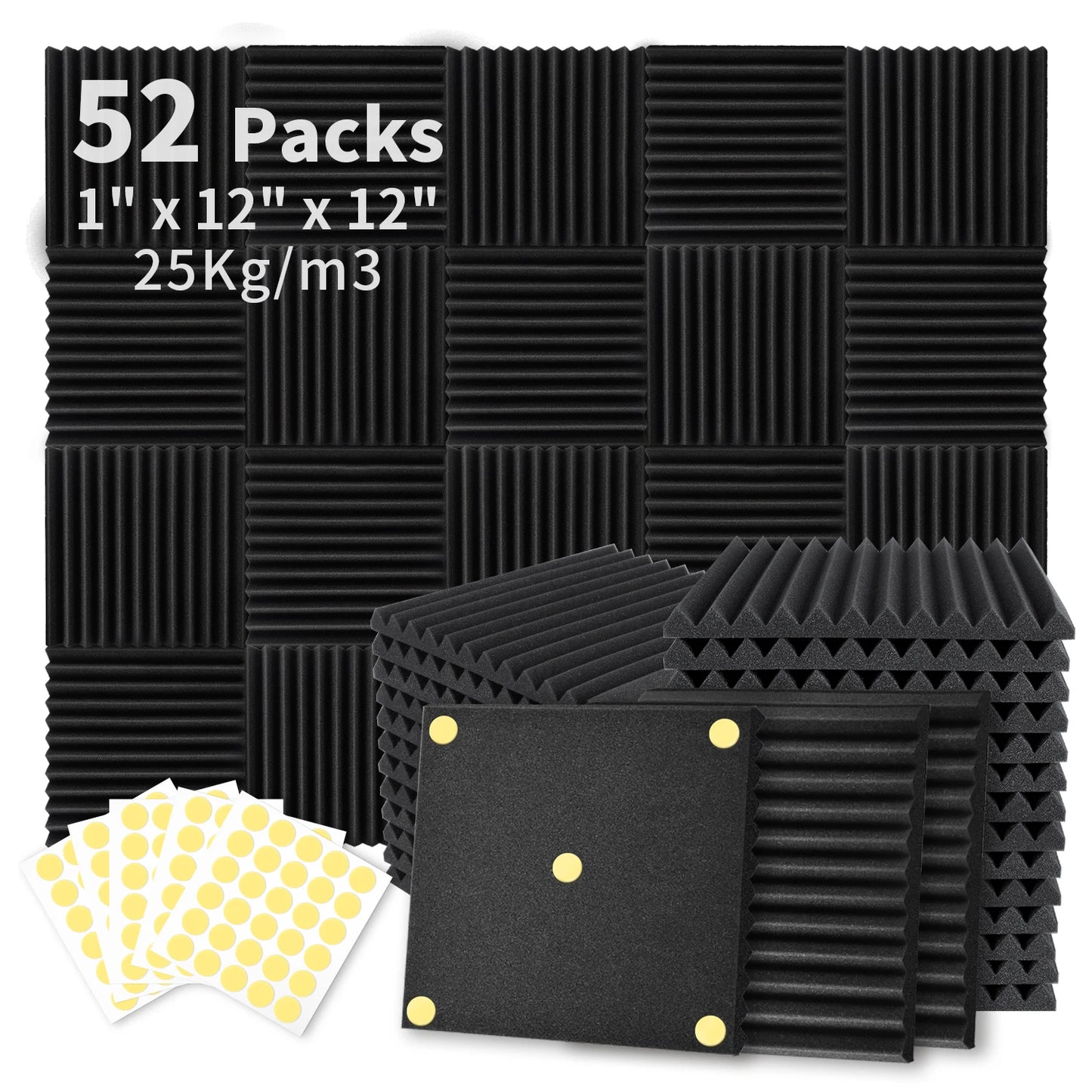 52 Pack Acoustic Foam Panels 1" x 12" x 12" Sound Proof Foam Panles Soundproofing Noise Cancelling Wedge Panels for Home Office