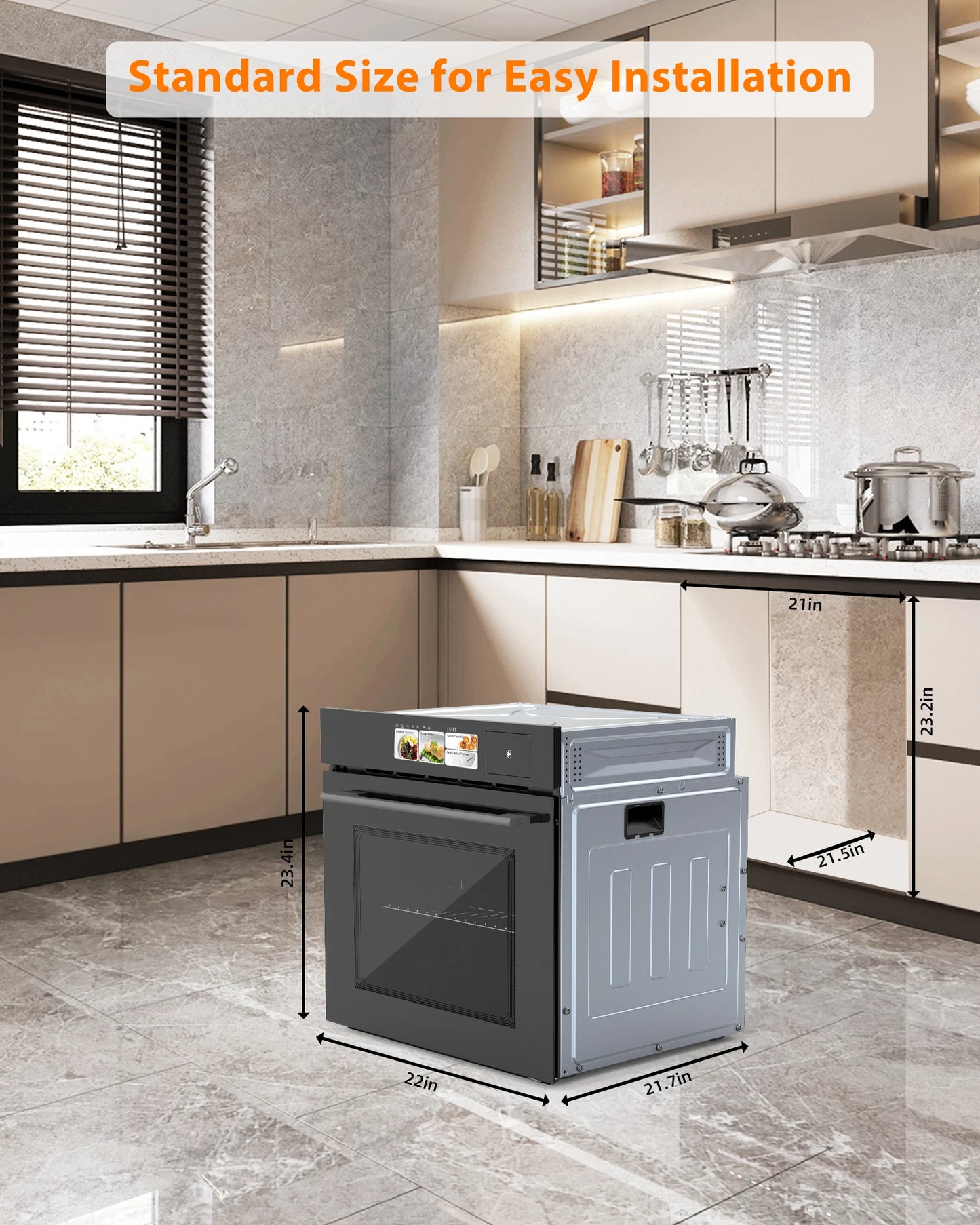 2.5 Cu.ft Built-in Electric Wall Oven With TFT Display 8 Cooking Modes In Steam, Grill, Air Frying Mode For Kitchen Restaurant